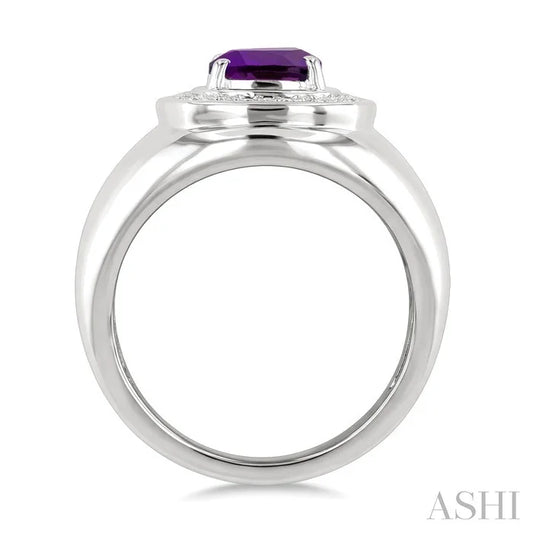 Silver Bold Cushion Shape Gemstone & Diamond Ring