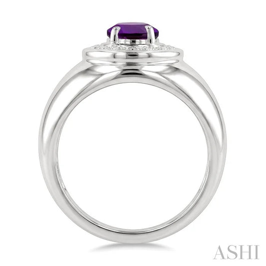 Silver Bold Oval Shape Gemstone & Diamond Ring