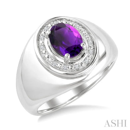 Silver Bold Oval Shape Gemstone & Diamond Ring