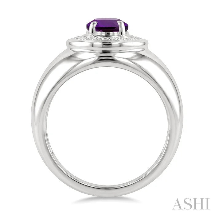 Silver Bold Oval Shape Gemstone & Diamond Ring
