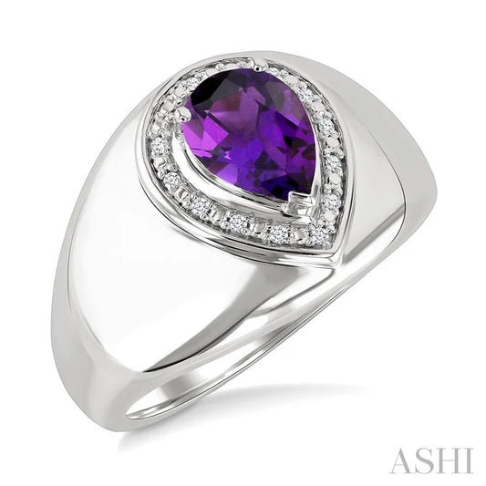 Silver Bold Pear Shape Gemstone & Diamond Ring