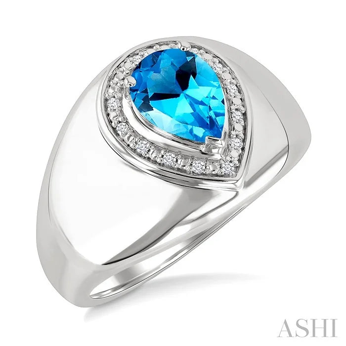 Silver Bold Pear Shape Gemstone & Diamond Ring