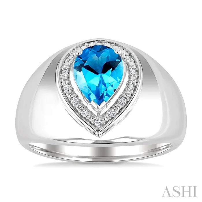 Silver Bold Pear Shape Gemstone & Diamond Ring