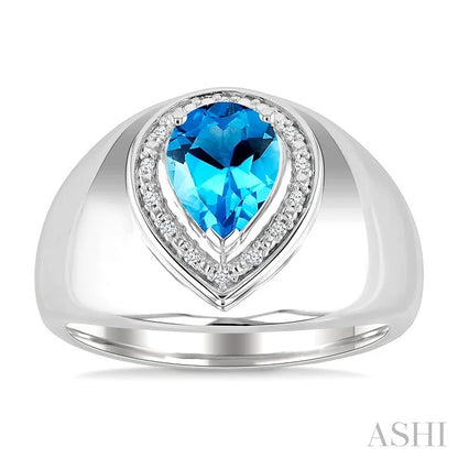 Silver Bold Pear Shape Gemstone & Diamond Ring