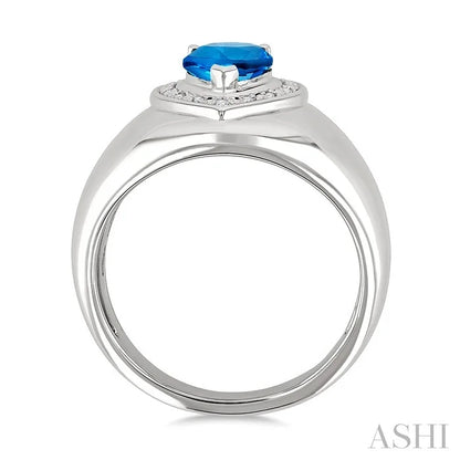 Silver Bold Pear Shape Gemstone & Diamond Ring
