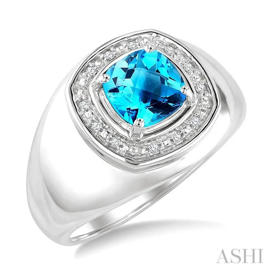 Silver Bold Cushion Shape Gemstone & Diamond Ring