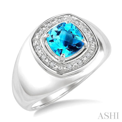 Silver Bold Cushion Shape Gemstone & Diamond Ring