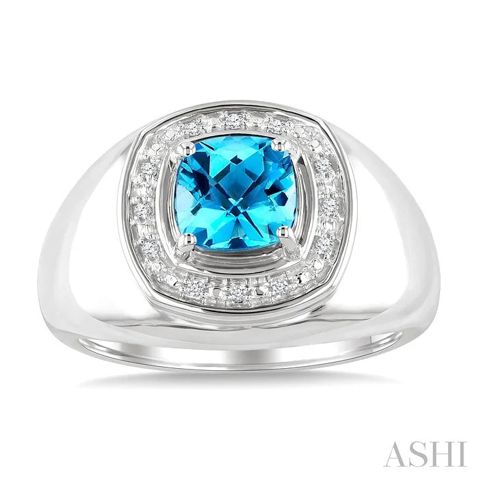Silver Bold Cushion Shape Gemstone & Diamond Ring
