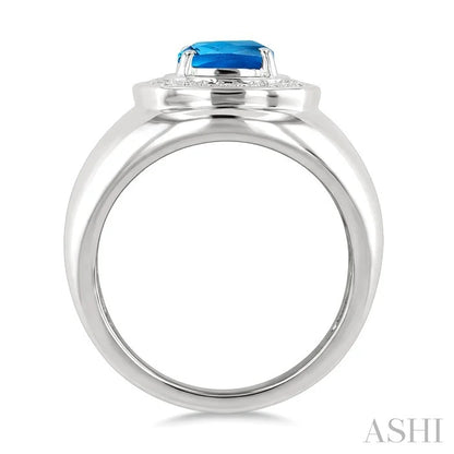 Silver Bold Cushion Shape Gemstone & Diamond Ring