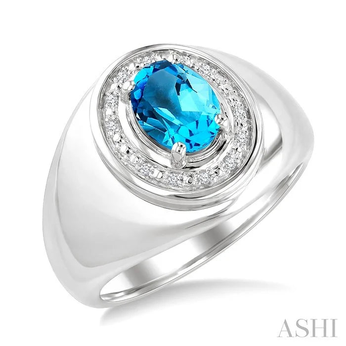 Silver Bold Oval Shape Gemstone & Diamond Ring