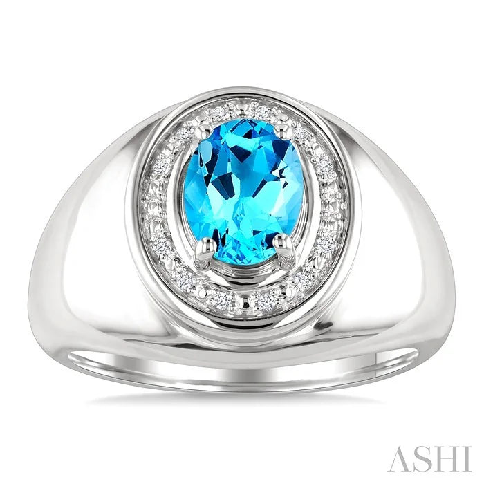 Silver Bold Oval Shape Gemstone & Diamond Ring