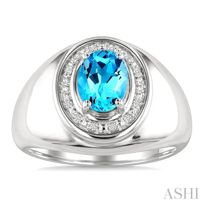 Silver Bold Oval Shape Gemstone & Diamond Ring