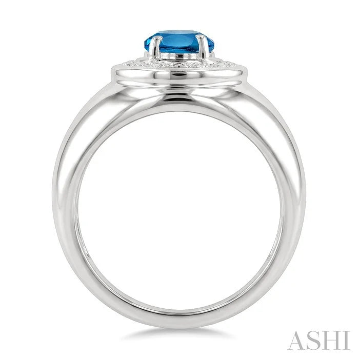 Silver Bold Oval Shape Gemstone & Diamond Ring