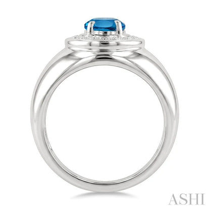 Silver Bold Oval Shape Gemstone & Diamond Ring