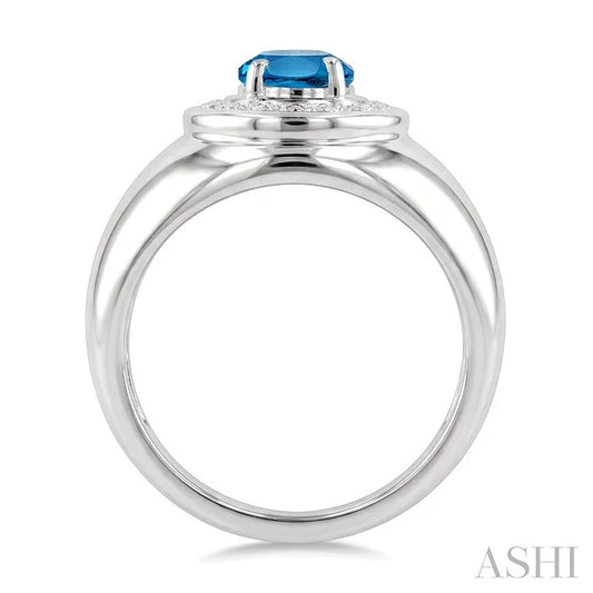 Silver Bold Oval Shape Gemstone & Diamond Ring