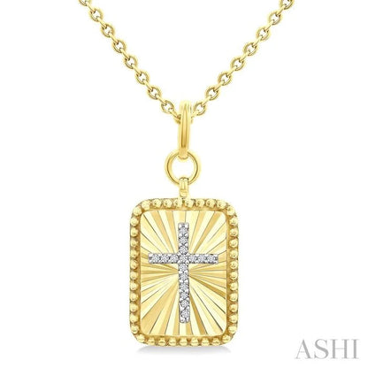 Gold Vermeil Rectangular Shape Fluted Medallion Diamond Pendant