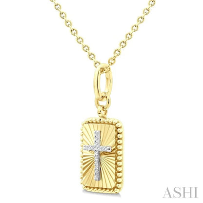Gold Vermeil Rectangular Shape Fluted Medallion Diamond Pendant