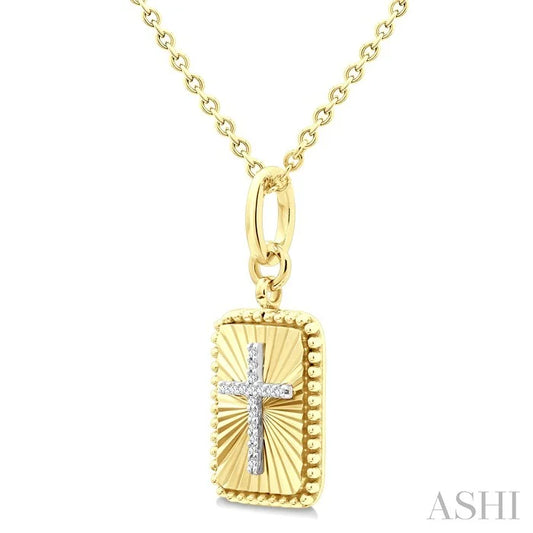 Gold Vermeil Rectangular Shape Fluted Medallion Diamond Pendant