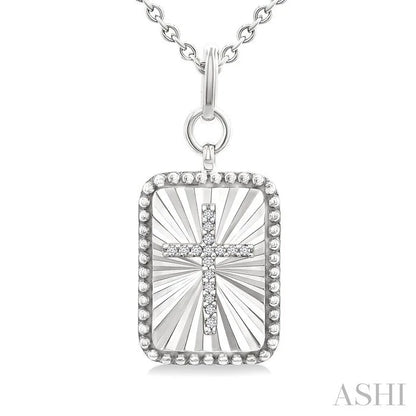 Silver Rectangular Shape Cross Fluted Medallion Diamond Pendant
