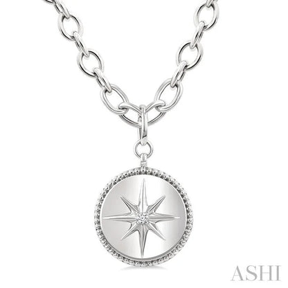 Silver Compass Medallion Diamond Fashion Pendant