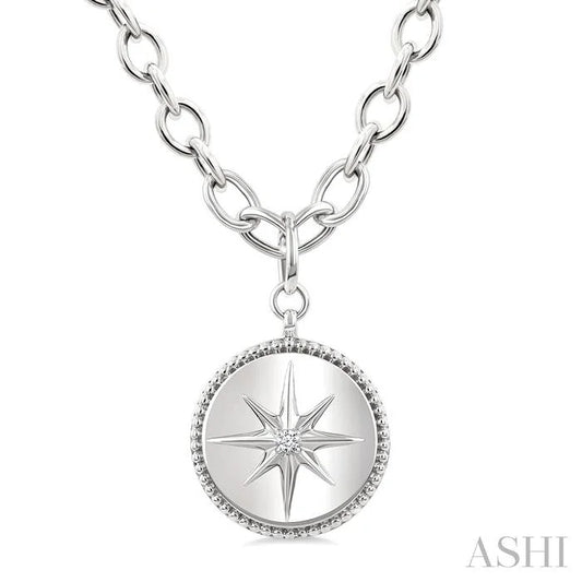 Silver Compass Medallion Diamond Fashion Pendant