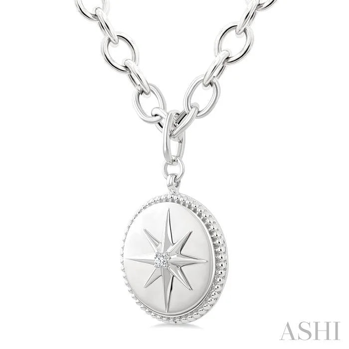 Silver Compass Medallion Diamond Fashion Pendant