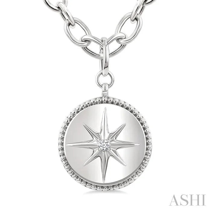 Silver Compass Medallion Diamond Fashion Pendant