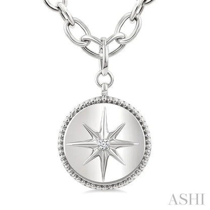Silver Compass Medallion Diamond Fashion Pendant