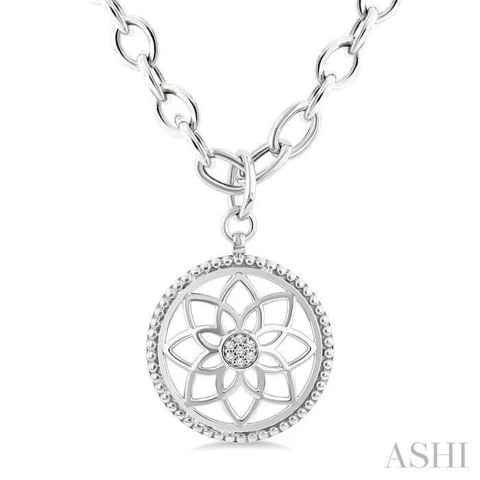 Silver Circle Floral Medallion Diamond Fashion Pendant