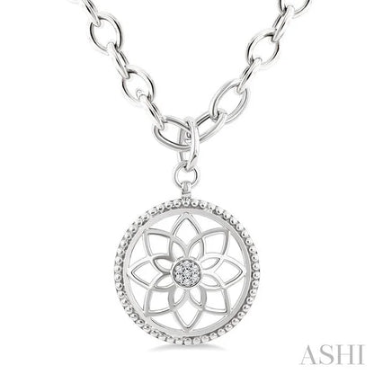 Silver Circle Floral Medallion Diamond Fashion Pendant