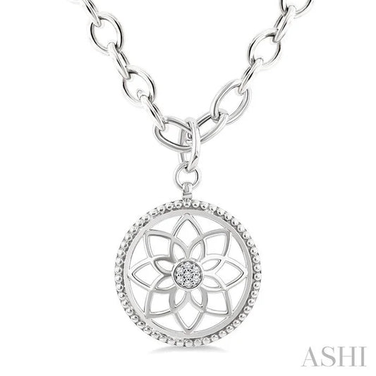 Silver Circle Floral Medallion Diamond Fashion Pendant