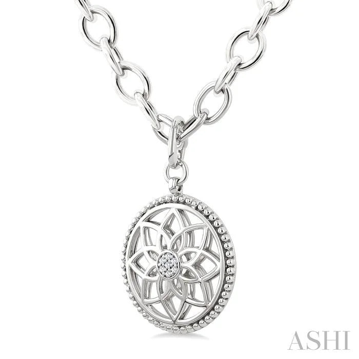 Silver Circle Floral Medallion Diamond Fashion Pendant