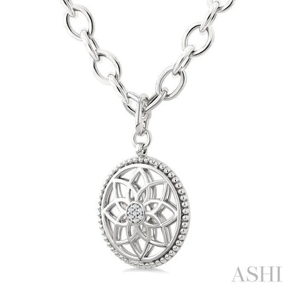 Silver Circle Floral Medallion Diamond Fashion Pendant
