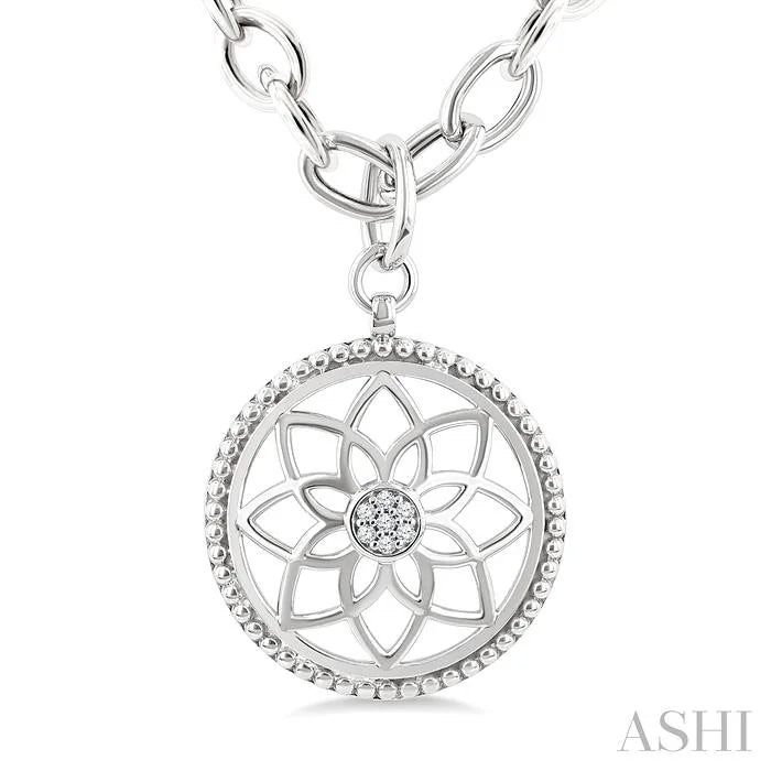 Silver Circle Floral Medallion Diamond Fashion Pendant