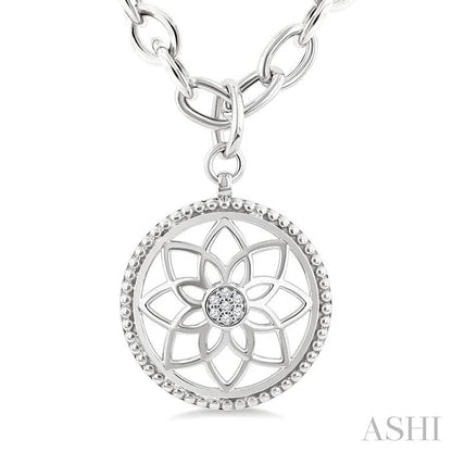 Silver Circle Floral Medallion Diamond Fashion Pendant