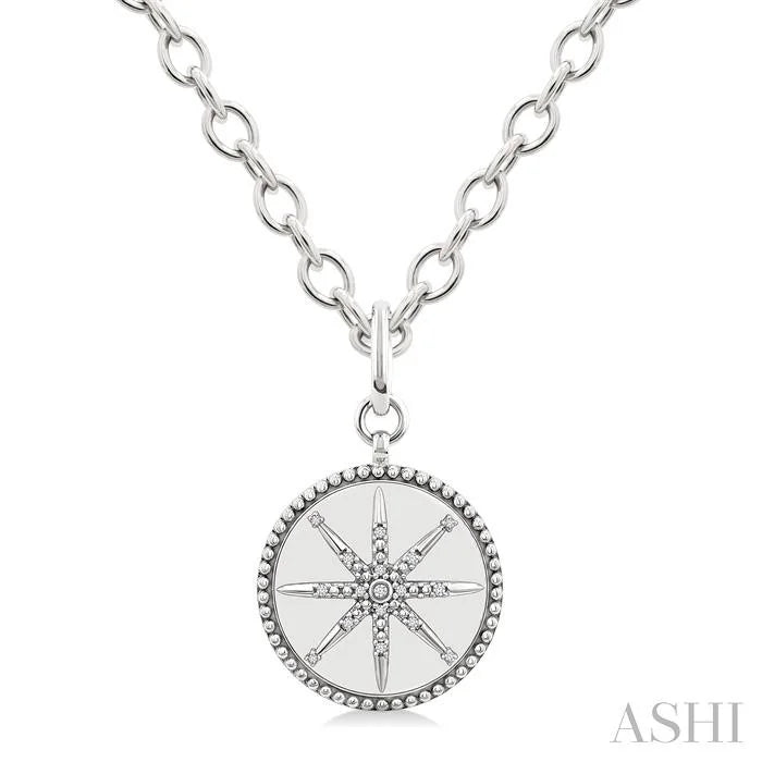 Silver Compass Medallion Diamond Fashion Pendant