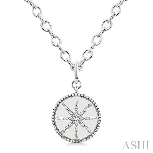 Silver Compass Medallion Diamond Fashion Pendant