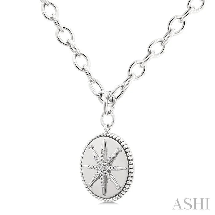 Silver Compass Medallion Diamond Fashion Pendant