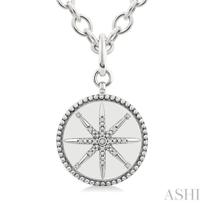 Silver Compass Medallion Diamond Fashion Pendant
