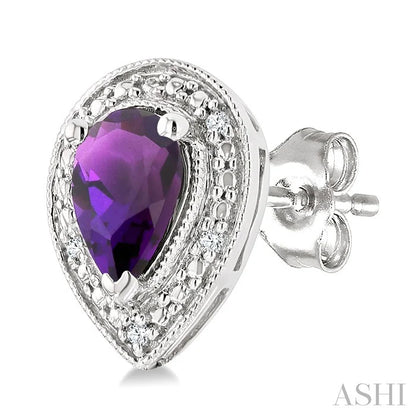Silver Pear Shape Gemstone & Diamond Earrings