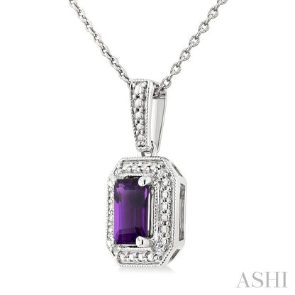 Silver Emerald Shape Gemstone & Diamond Pendant