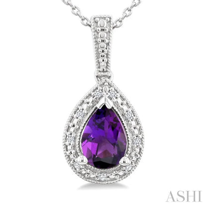 Silver Pear Shape Gemstone & Diamond Pendant