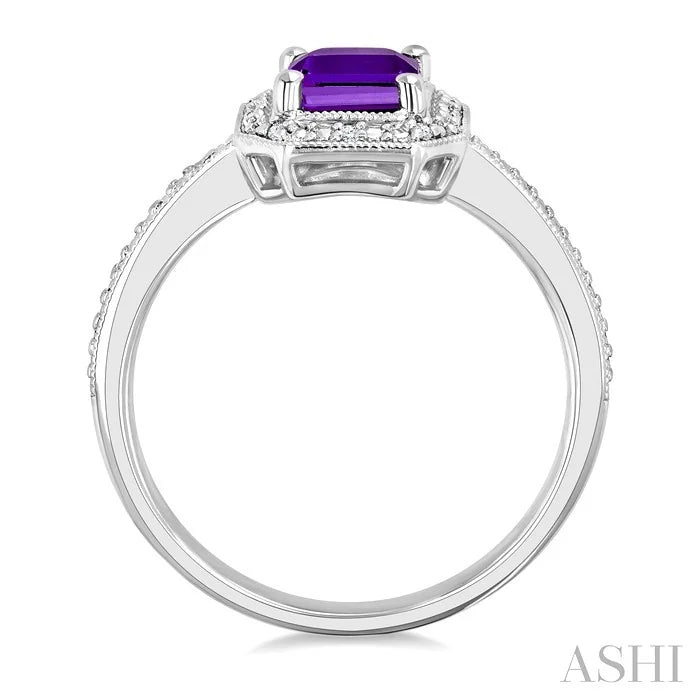 Silver Emerald Shape Gemstone & Diamond Ring