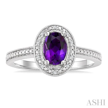 Silver Oval Shape Gemstone & Diamond Ring