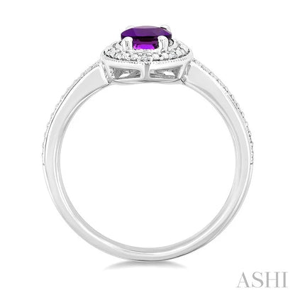 Silver Oval Shape Gemstone & Diamond Ring