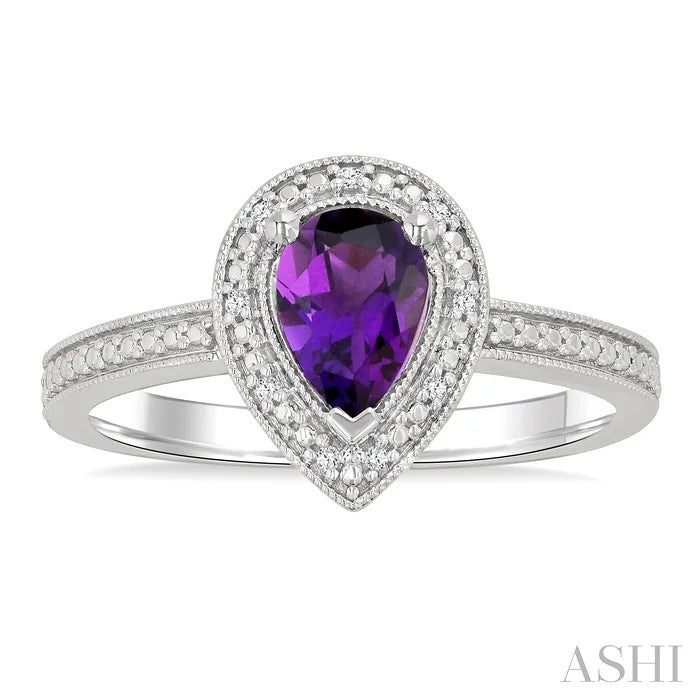 Silver Pear Shape Gemstone & Diamond Ring