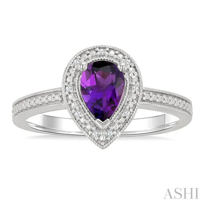 Silver Pear Shape Gemstone & Diamond Ring