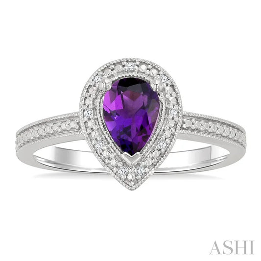 Silver Pear Shape Gemstone & Diamond Ring