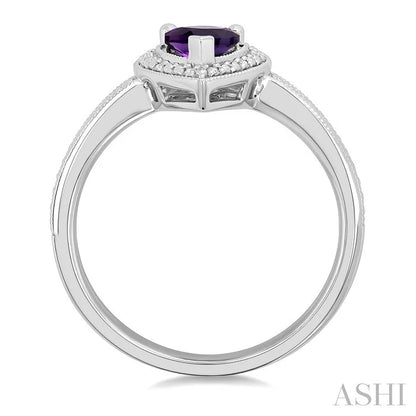 Silver Pear Shape Gemstone & Diamond Ring
