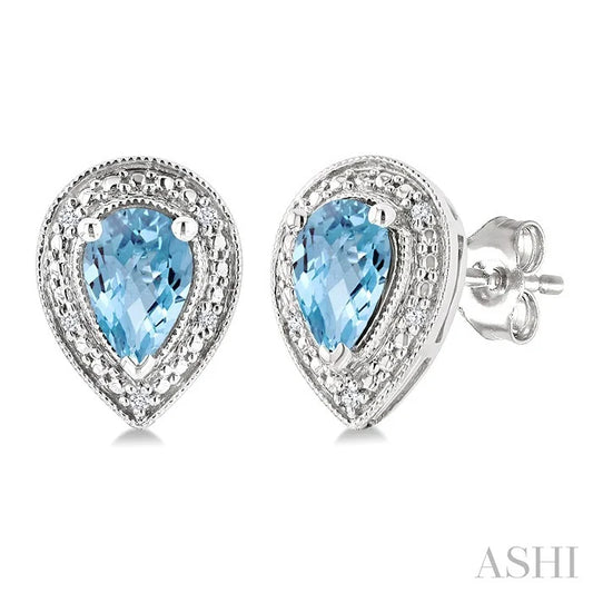 Silver Pear Shape Gemstone & Diamond Earrings